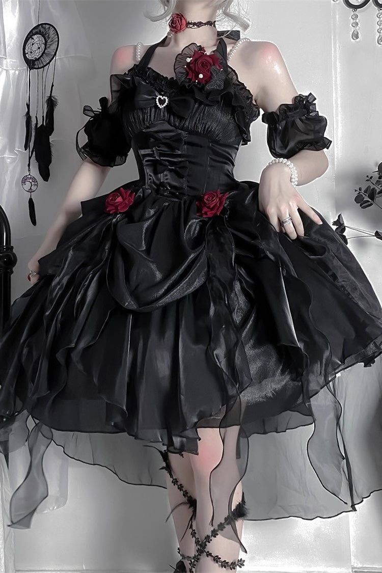 Halterneck Ruffled Bow Gothic JSK in Black