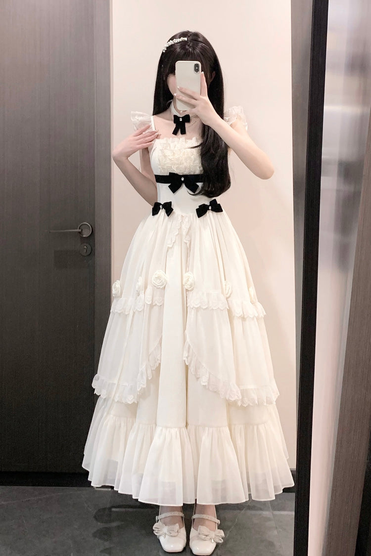 Ivory Poetry Ruffled Elegant Princess Lolita Tiered Dress - Sweet Bowknot