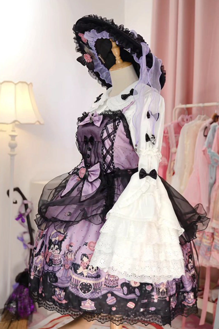 Devil Cat Violet Ruffle Bowknot Lace Gothic JSK Dress Plus Size - Devil Cat