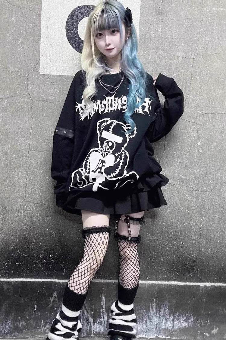 Black High Waist Ruffle Leather Buckle Gothic Jirai Kei Skirt