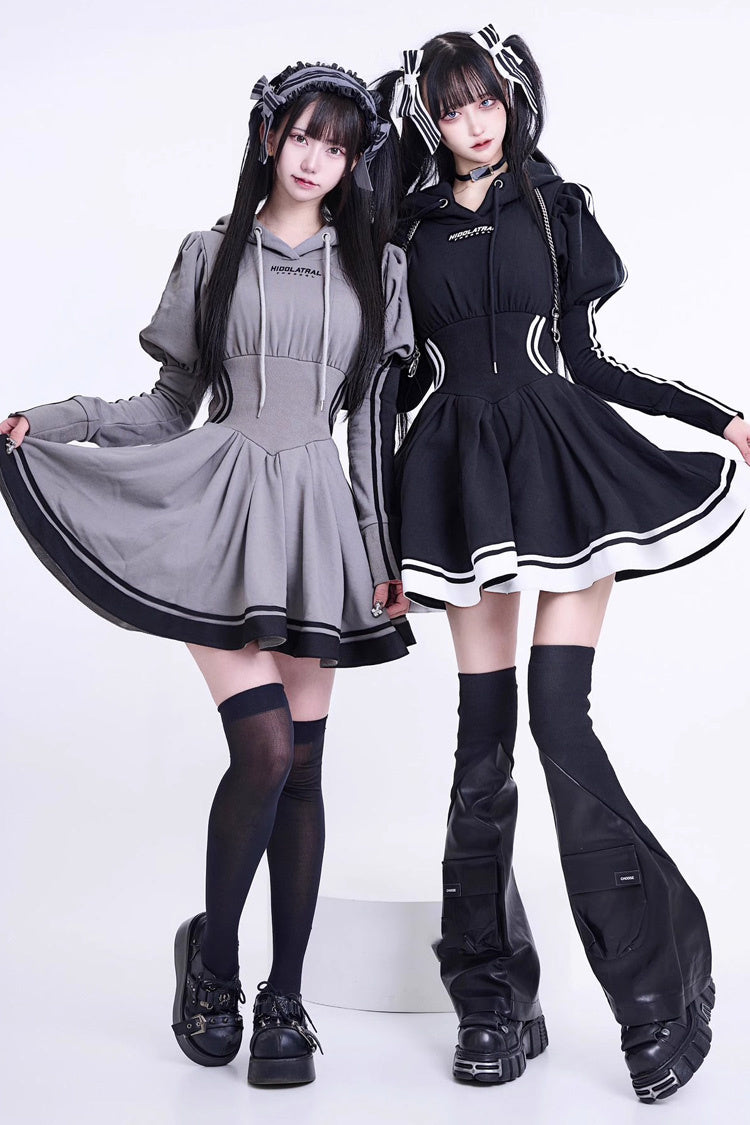 Punk Knit Midi Dress with Ribbon Accents - Jirai Kei