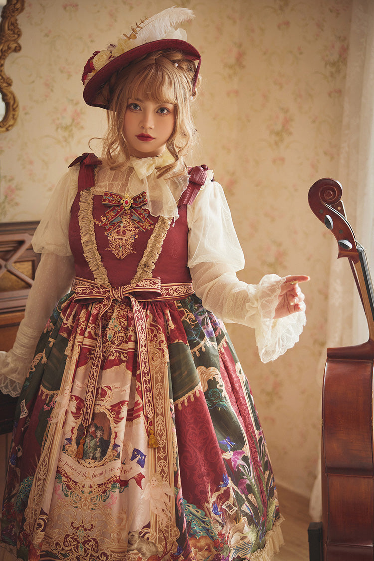 Red Kaleidoscope of Dreams Sleeveless Double-Layer Print Embroidery Bow Classic Vintage Gorgeous Jumper
