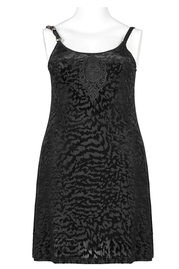 Bat Print Embroidered Adjustable Strap Plus Size Gothic Dress