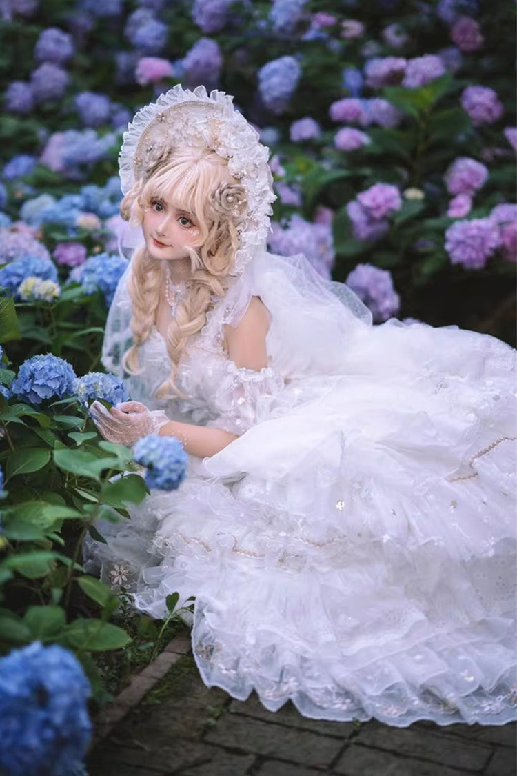 Ivory Gothic JSK with Multiple Ruffled Layers and Bow - Dreamy Waltz