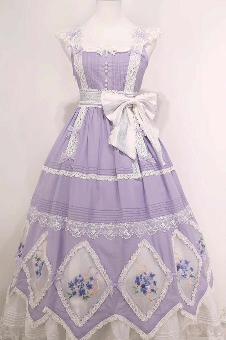 Heliotrope Print Ruffled Embroidered Bow Classic Vintage Gown