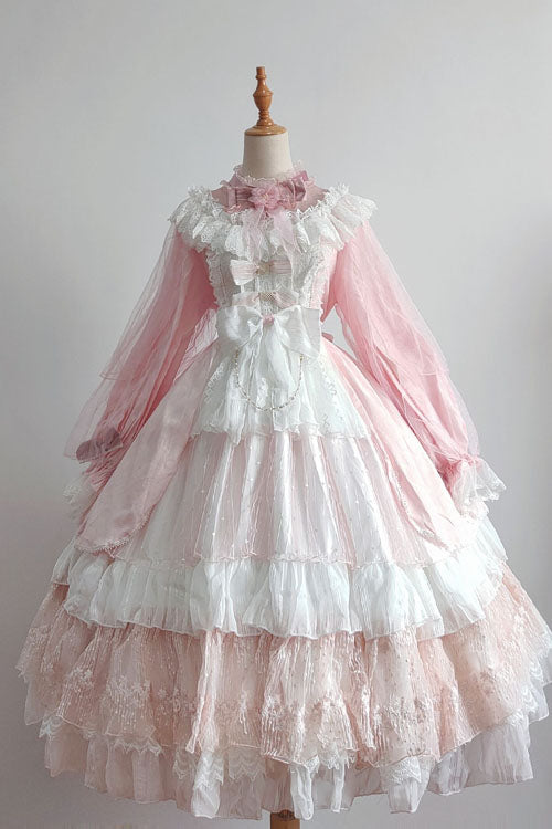 Rose Long-Sleeve Ruffled Bow Layered Lolita Dress