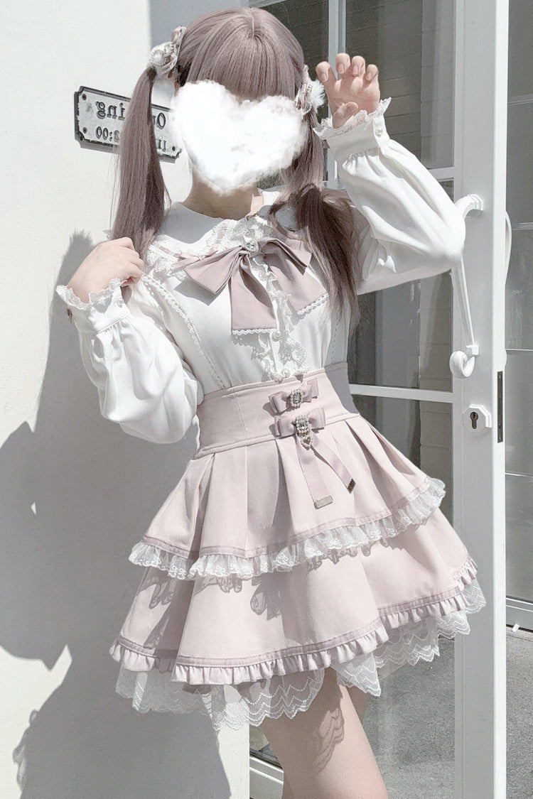 Bunny-Eared Bow and Lace Jirai Blouse in Three Shades