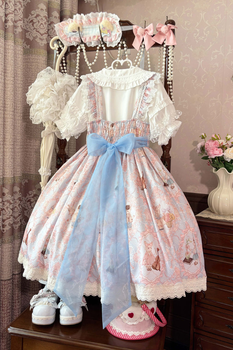 Sleeveless Printed Ruffled Embroidered Sweet Lolita JSK