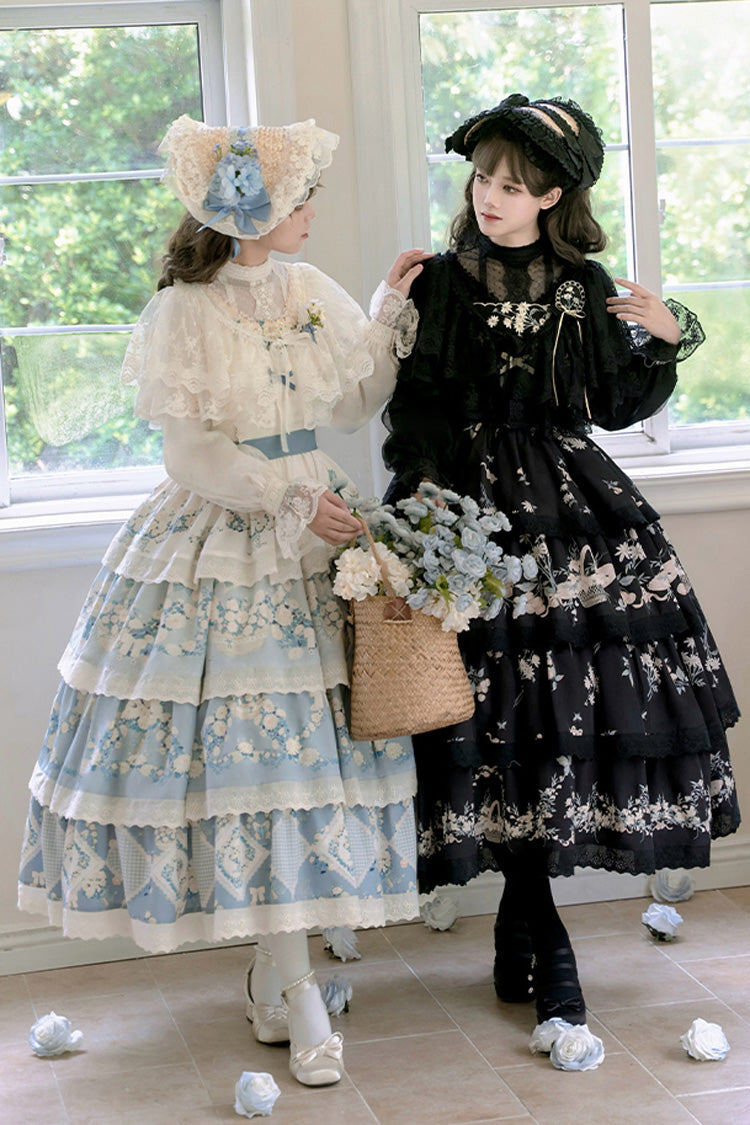 Pastoral Multi-Layered Printed JSK Dress with Embroidery