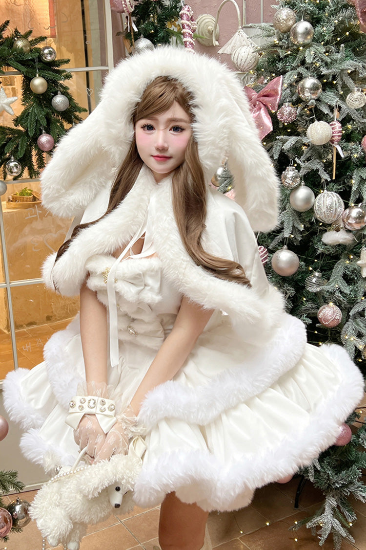 Ivory Double-Layered Bow Princess Strapless Dress