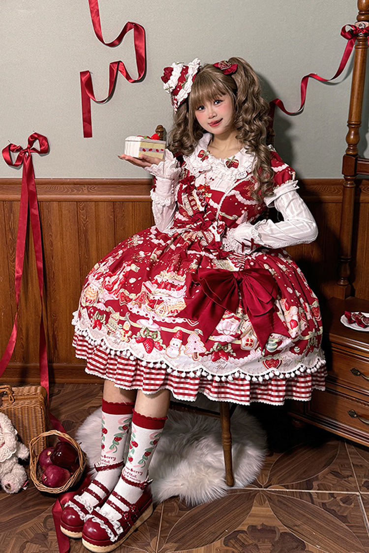 Mint Strawberry Dessert Printed Sweet Lolita Dress - Doll Collar Short Sleeved