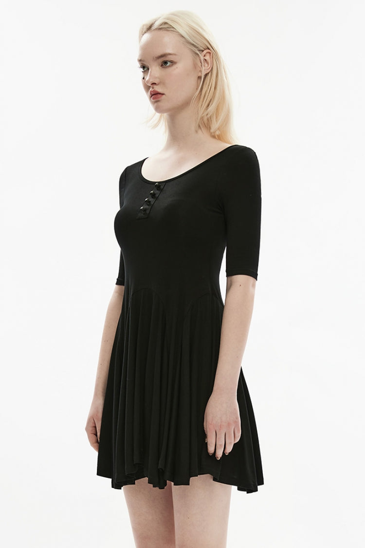 Ebony Crewneck Half-Sleeve Skull Single-Breasted Gothic Dress for Women