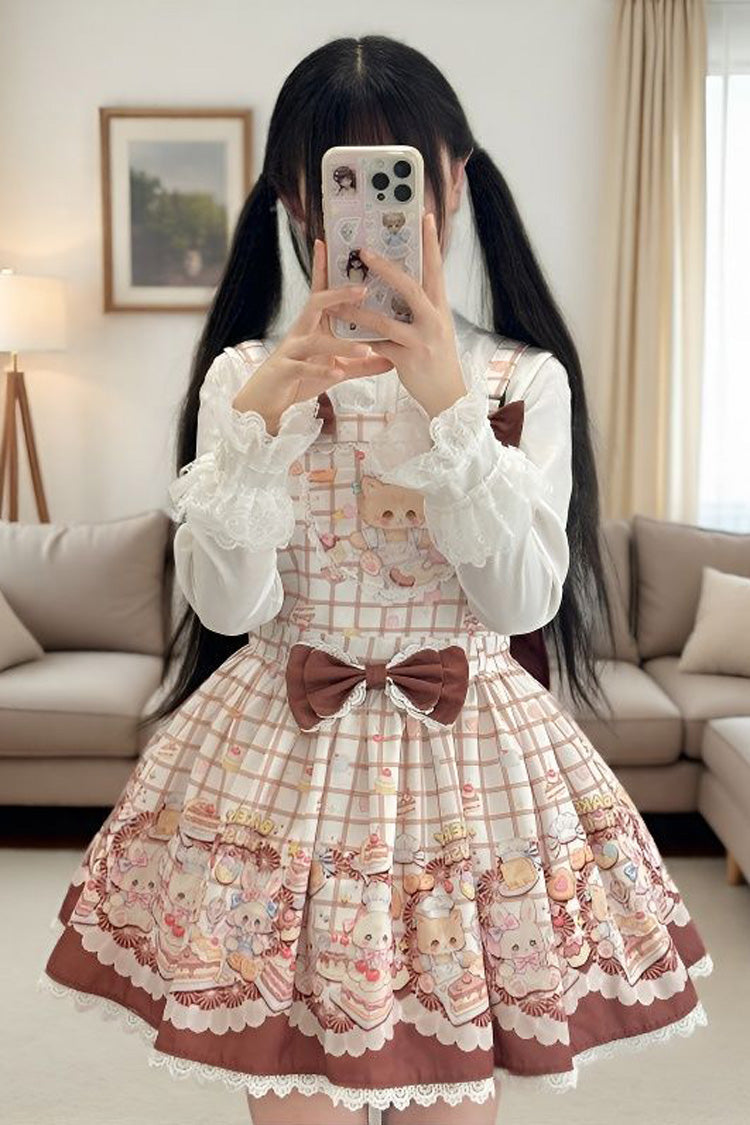 Sleeveless Lace Doll-Style Sweet Lolita Suspender Dress with Bowknot - Bear Cake