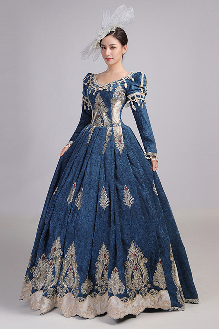 Victorian Embroidered Hollow High-Waist Gown with Lace Sleeves