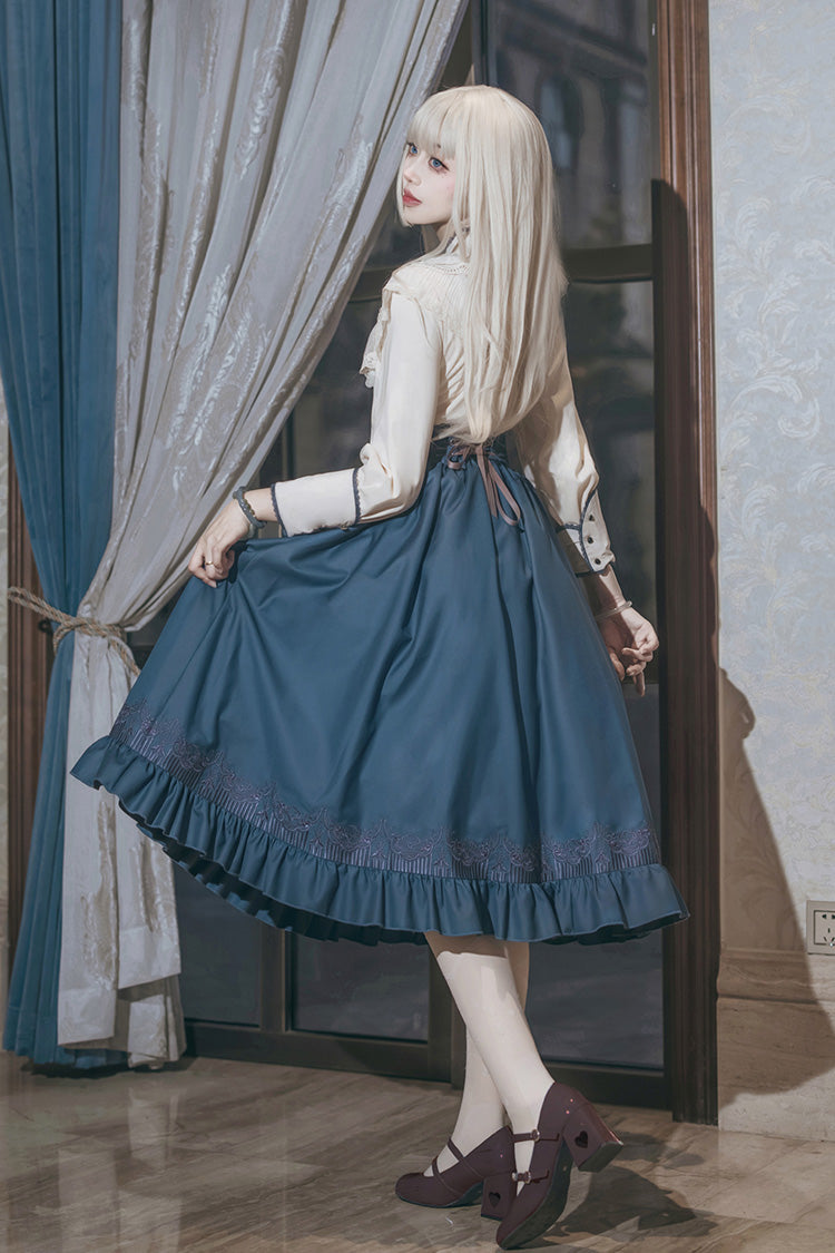 Sapphire Lace-Up Embroidered Sweet Elegant Lolita Skirt with Ruffle