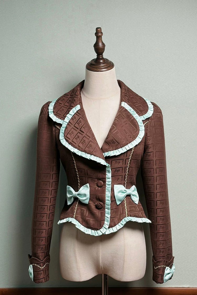 Brown Printed Embroidered Bow Lace-Up Classic JSK Dress & Skirt - Teddy Chocolate Bar