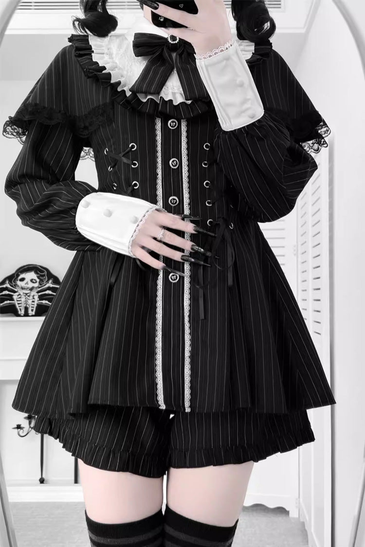Printed Ruffled Bow Jirai Kei Japanese Dress Set