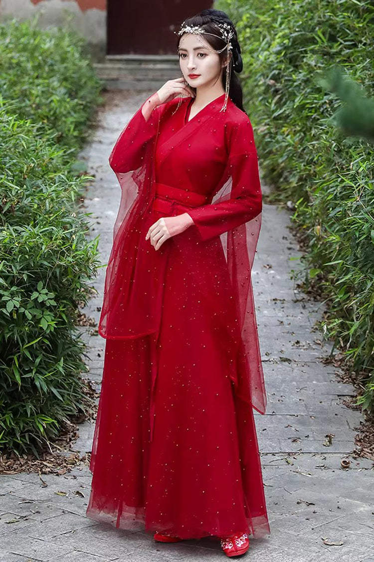 Scarlet Pearl Trimmed Lace Classic Elegant Hanfu Attire