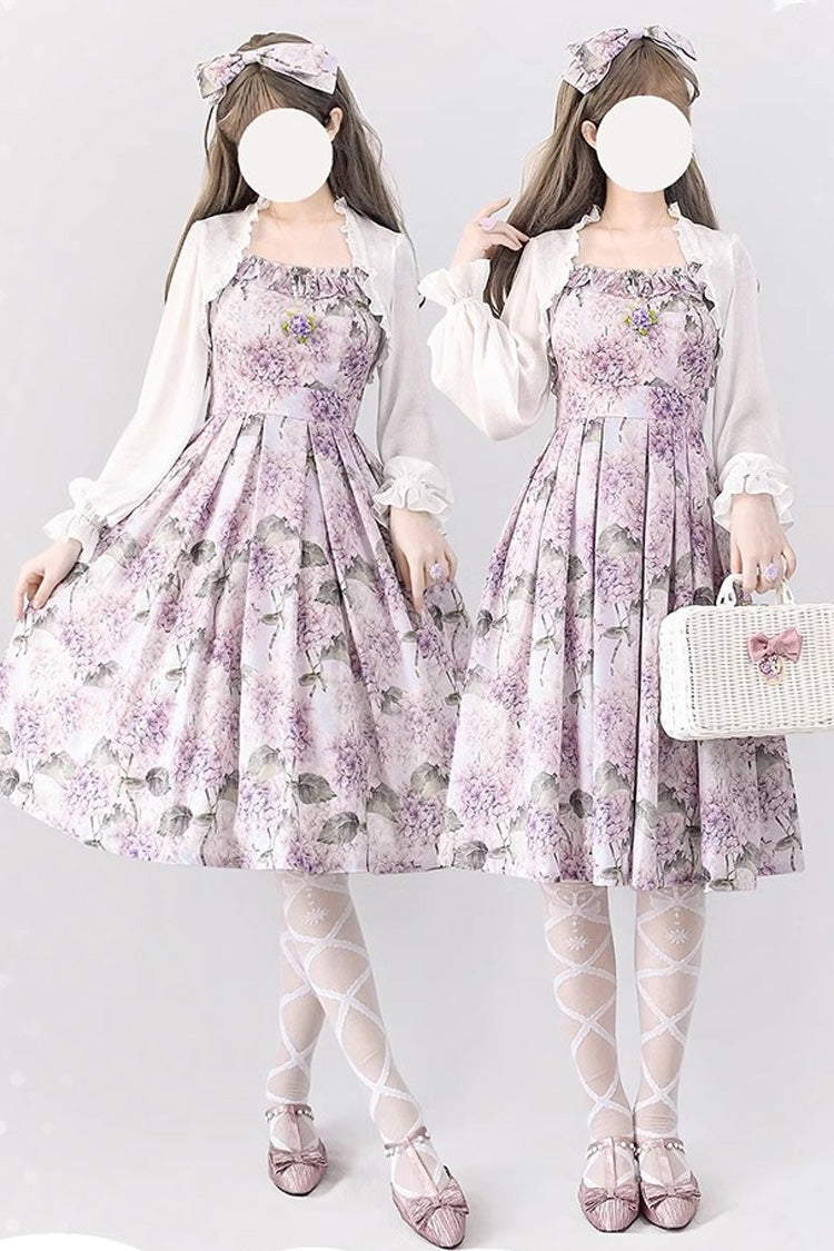 Forest Basket Violet Hydrangea Print Bowknot Chiffon Elegant Lolita JSK - Forest Basket