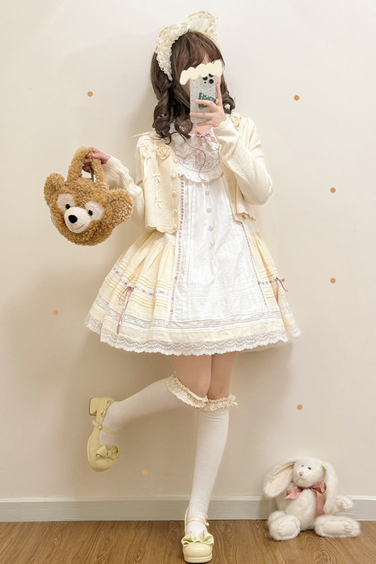 Angel Print Lace Dress with Doll Collar and Bowknot