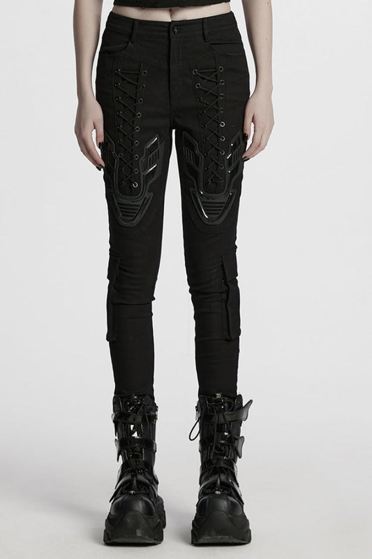 Punk Leggings for Women with Big Pockets, Strappy, and Black Lace-Up
