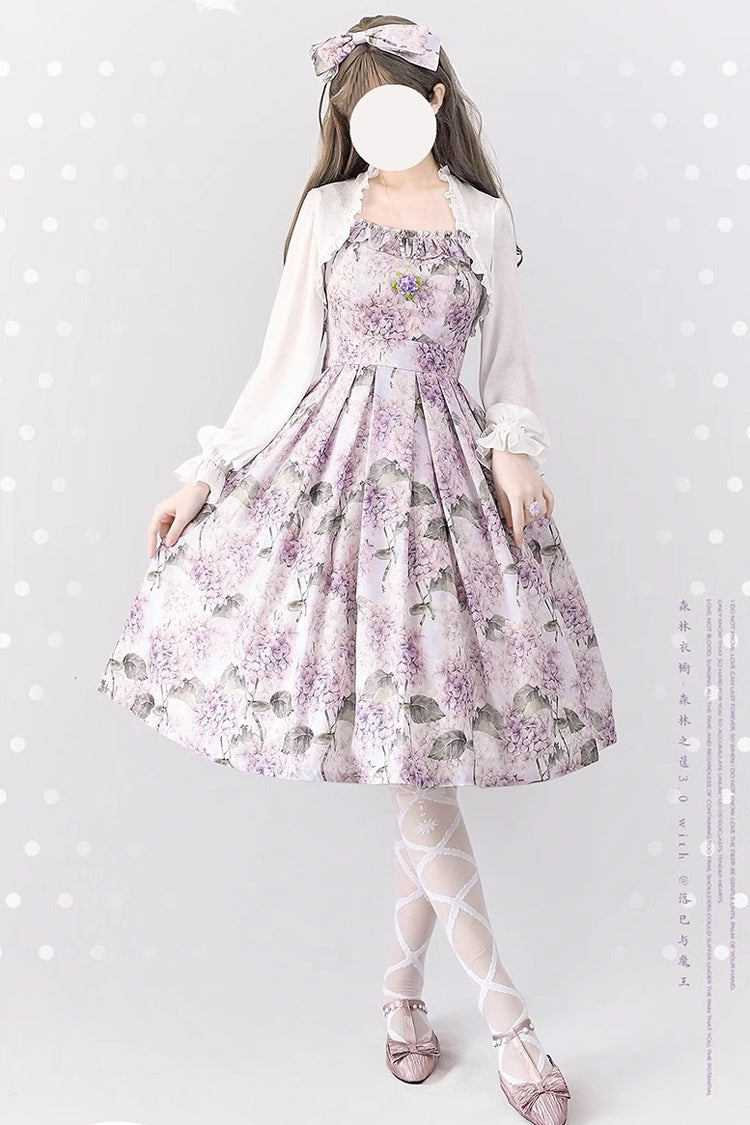 Forest Basket Violet Hydrangea Print Bowknot Chiffon Elegant Lolita JSK - Forest Basket