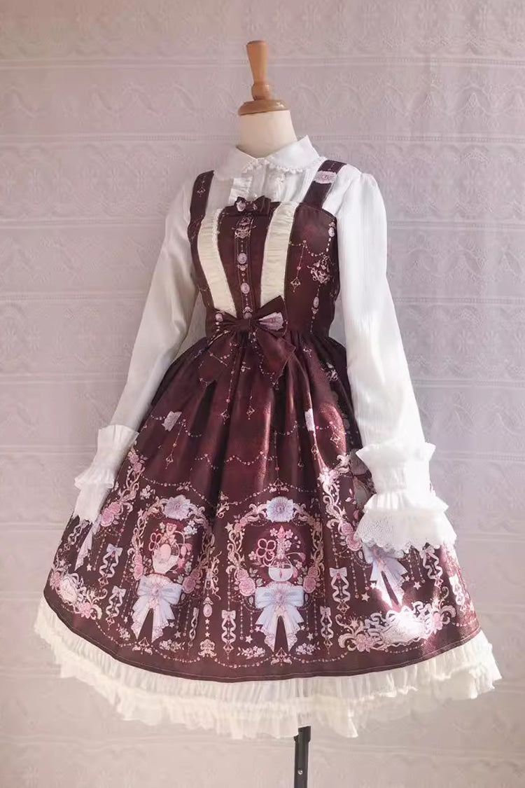Delicate Print Ruffle Bowknot Sweet Lolita JSK Dress, Four Colors