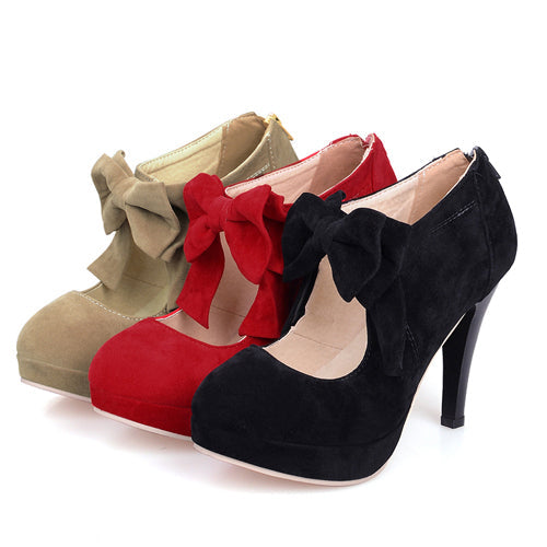 Lolita High Heel Shoes with Bowknot, Round Toe, Solid Color
