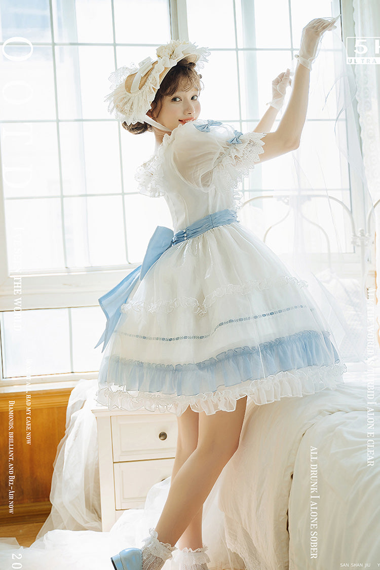 Sweet Lolita Dress with Ruffled Bow and Lace - Moonlight Sonata, 4 Shades