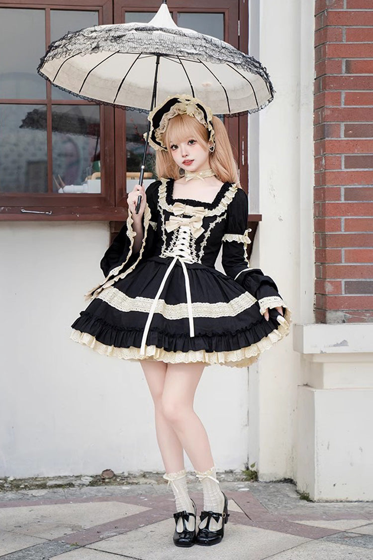 Sweet Lolita Dress with Multi-Layer Ruffles Bowknot Short Sleeves