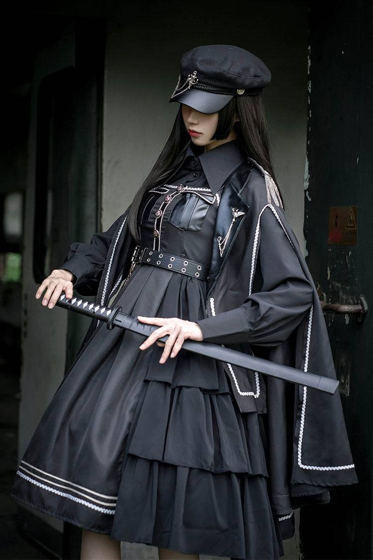 Military-Inspired PU Gothic Lolita JSK with Rivets & Epaulettes