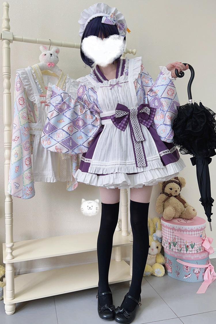 Showa Sweet Pet Japanese Maid Lolita Dress with Ruffle Bowknot