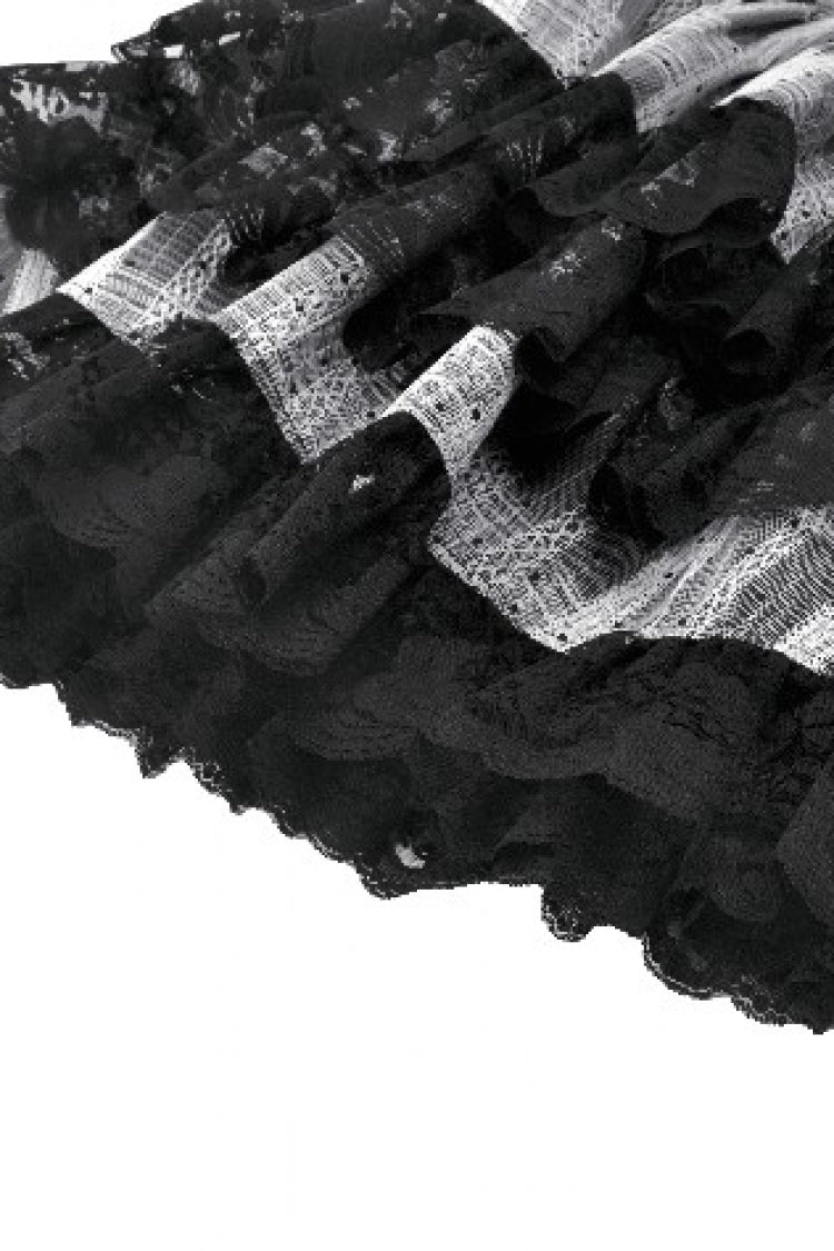 High Waist Lace-Up Ruffled Layered Hem Skirt - Lolita