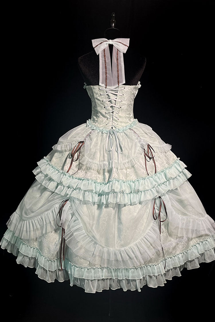 Mint Green Cross Halterneck Lace-Up Princess Sweet Lolita Dress - Ruffled Lace