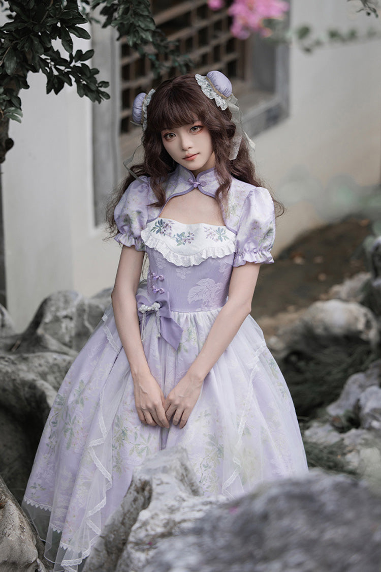 Wisteria Short-Sleeve Hollow-Embroidered Cheongsam Lolita Dress