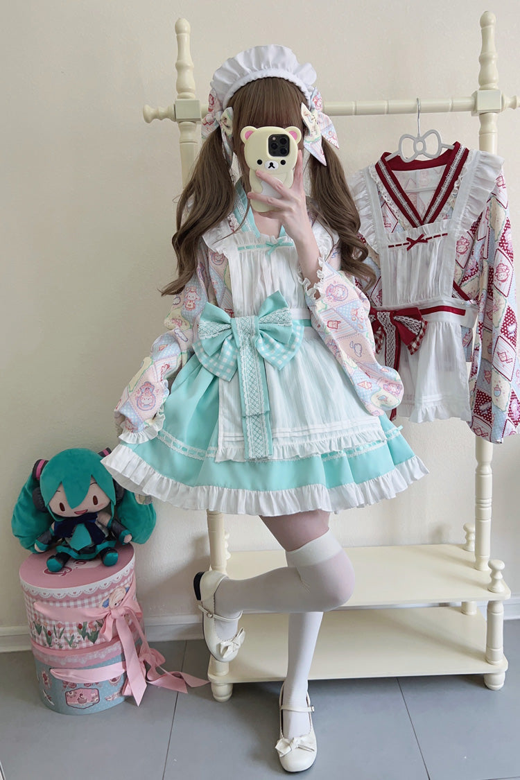 Showa Sweet Pet Japanese Maid Lolita Dress with Ruffle Bowknot
