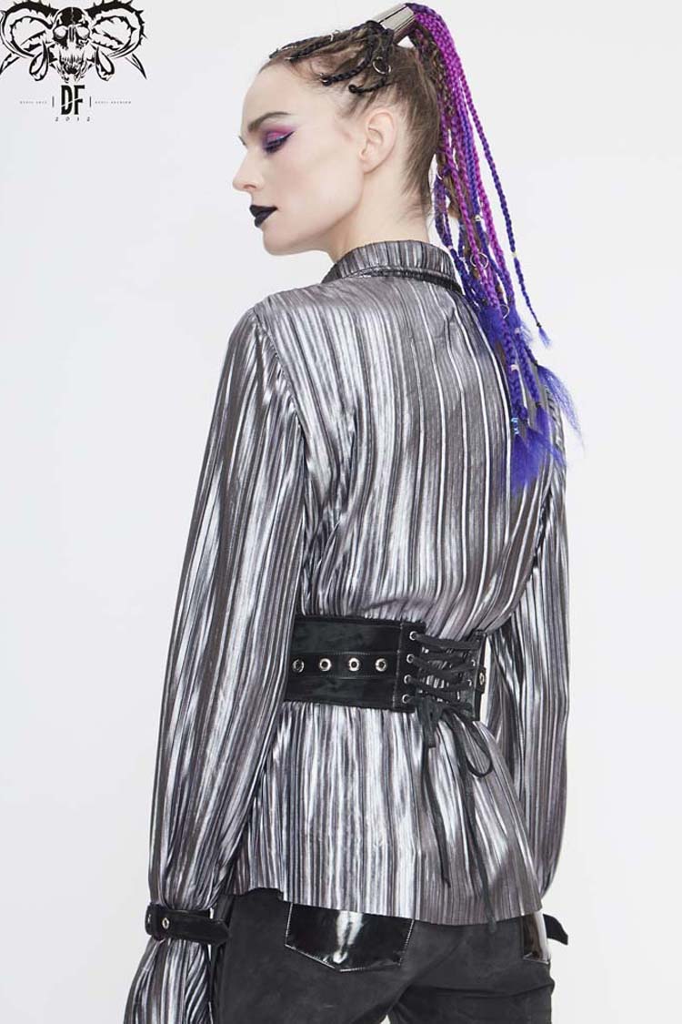 Punk Shirt with Metal Buckles and Pointed Collar