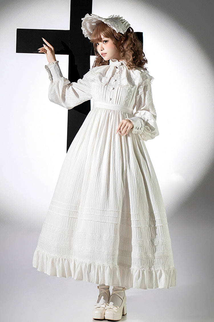 Ivory Long Sleeve Jacquard Gothic Dress with Bows - Quiet Place