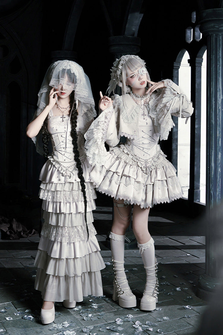 Bionic Doll Square Collar Gothic Lolita Corset Set with Fishtail Skirt, Multi-Layer Ruffles