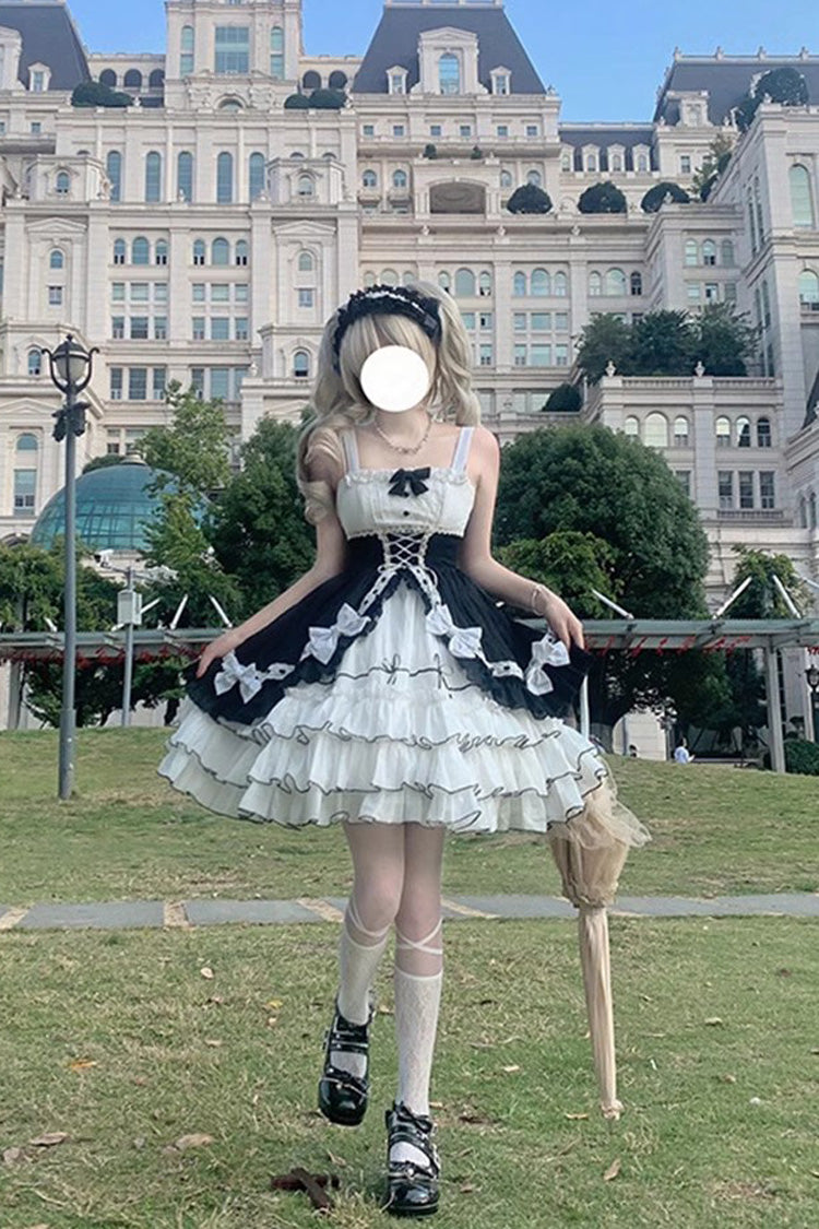 White/Black Layered Ruffle Cardigan Bow Sweet Princess Jsk Dress