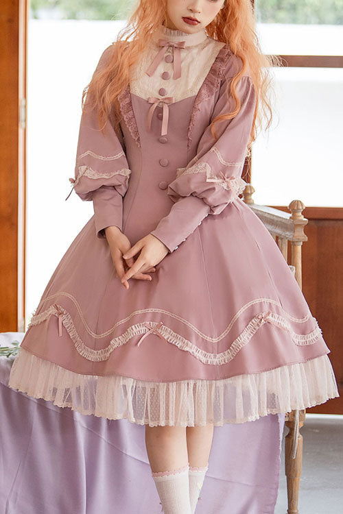 Alice Girl Andrea Ruffled OP Dress - Solid Bowknot Sweet Lolita