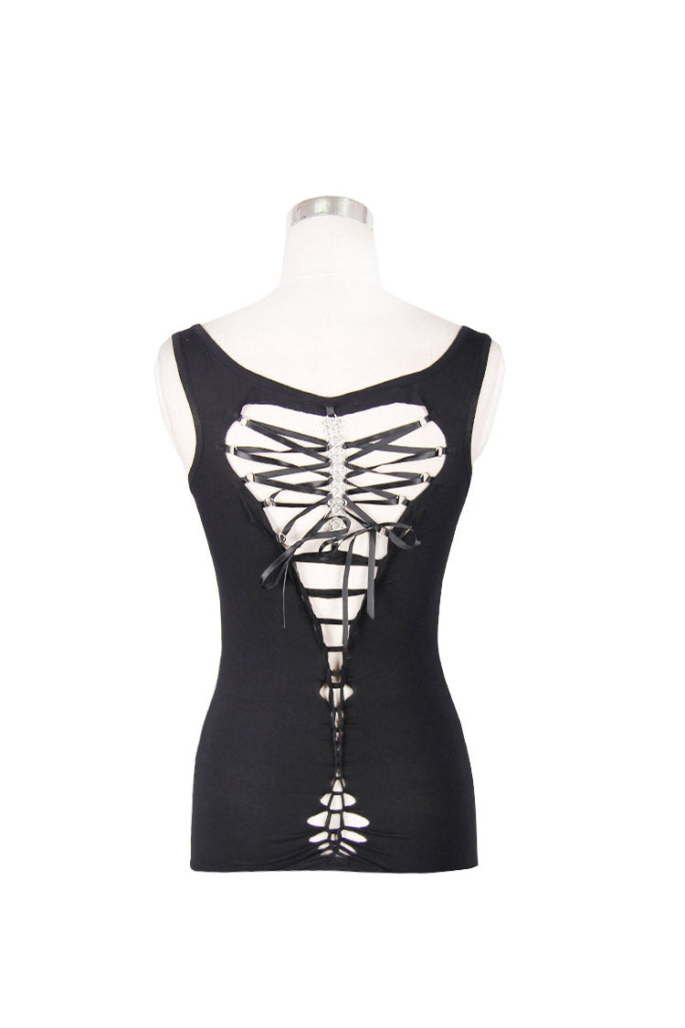 Heart Shaped Hollow Knit Chain Punk Vest for Women Lace-Up Back
