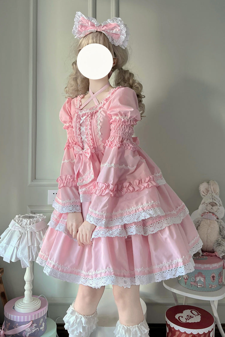 Rose Three-Layer Removable Sleeves Bow Accent Lace-Up Sweet Lolita Gown