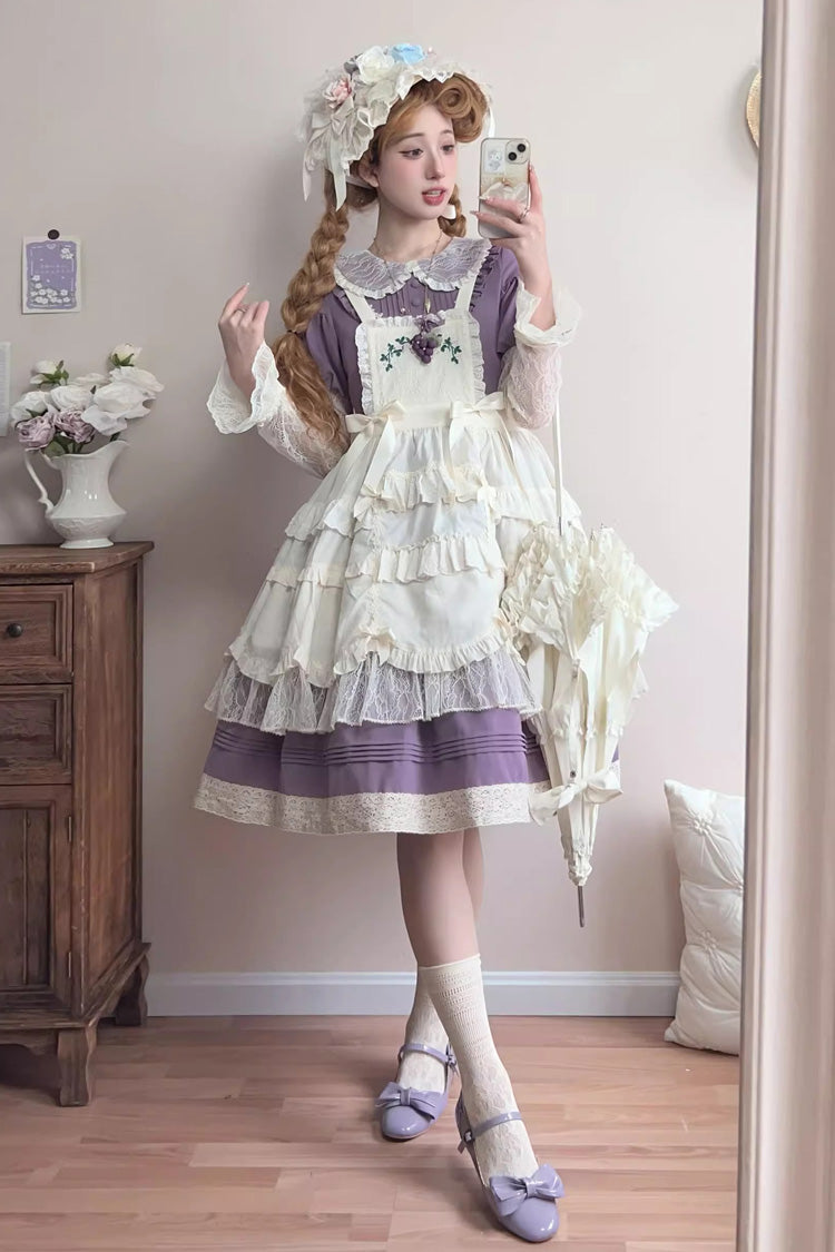 Violet Path Flowers Mist Lapel Collar Long Sleeve Embroidered Bow Lace Dress