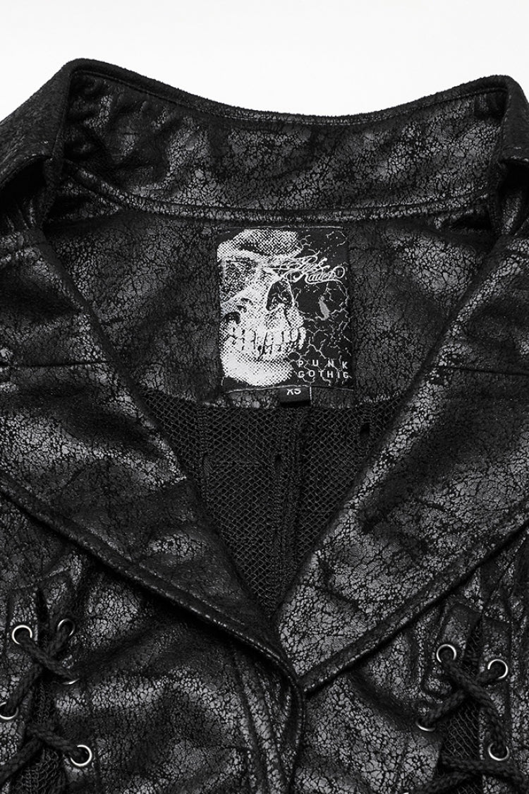 Nocturnal Lace-Up Mesh Sleeveless Gothic Waistcoat with V-Neck