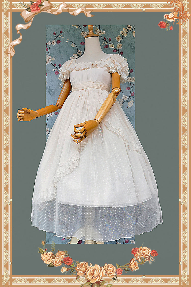 Apricot Elegant Lolita Dress with Polka Dot Print Ruffles Bowknot and Asymmetric Sweet Style