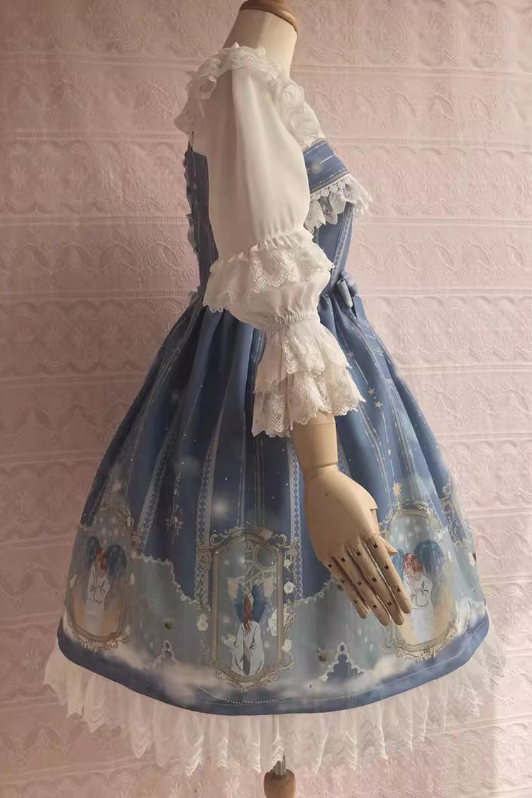 Blessing of Oriel Print Ruffled Bow Stitched Lace Sweet Lolita JSK Gown in 4 Shades