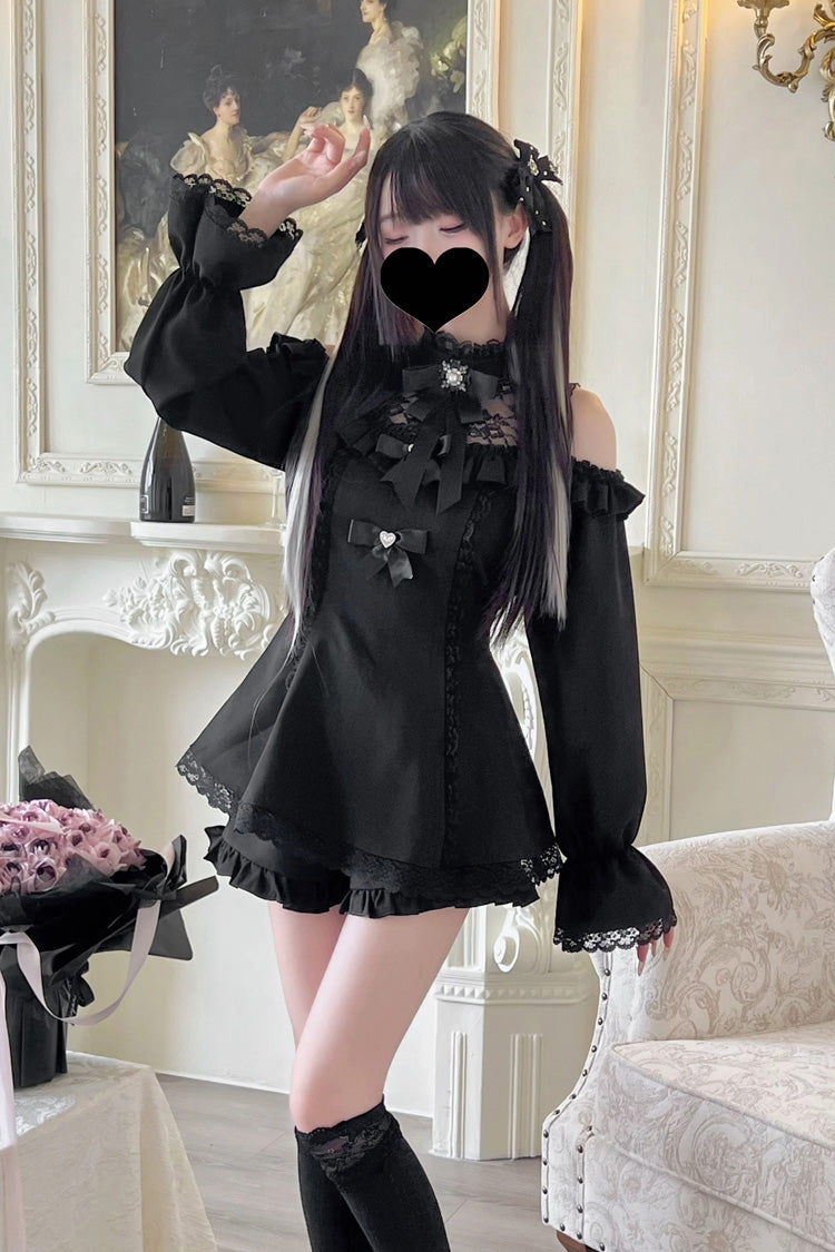 Halterneck Ruffle Bow Dress & Shorts - Jirai Kei Ensemble