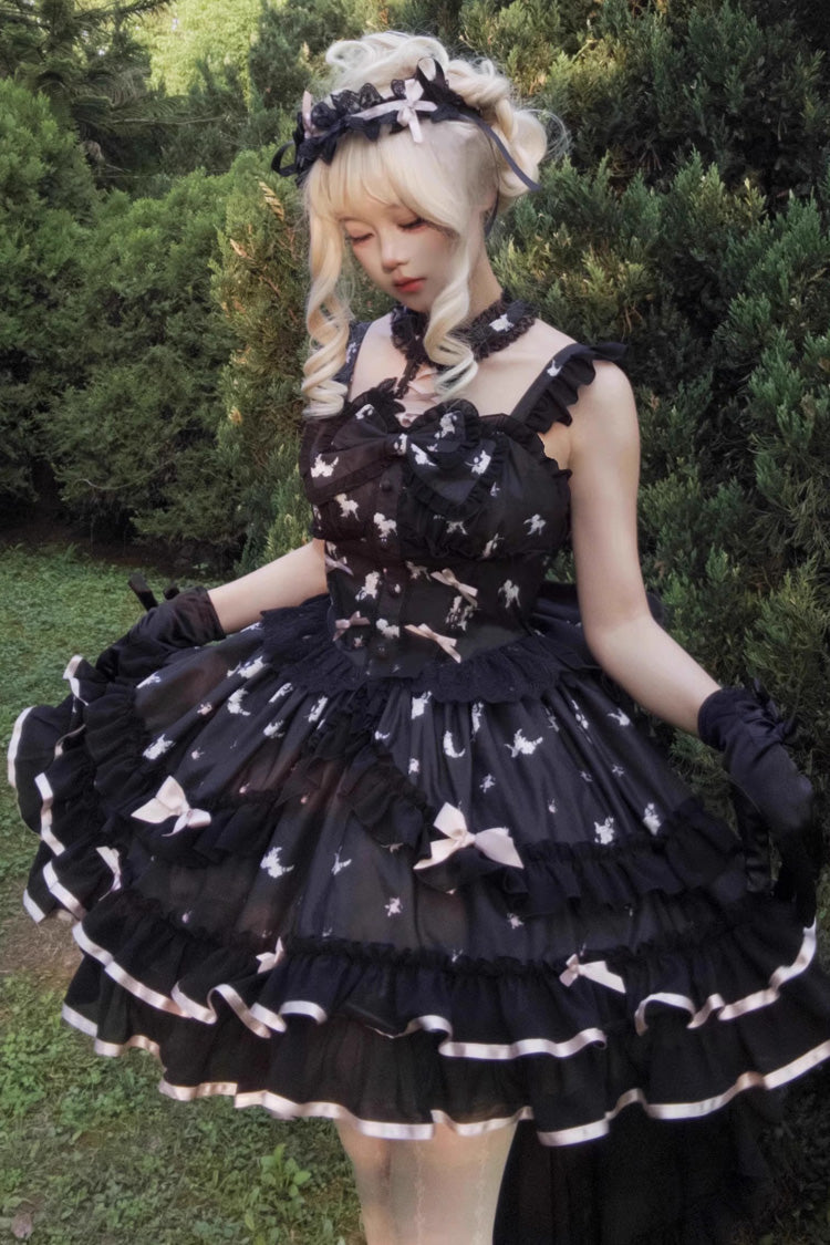 Nocturnal Bow-Adorned Sleeveless Layered JSK - Eros Kiss