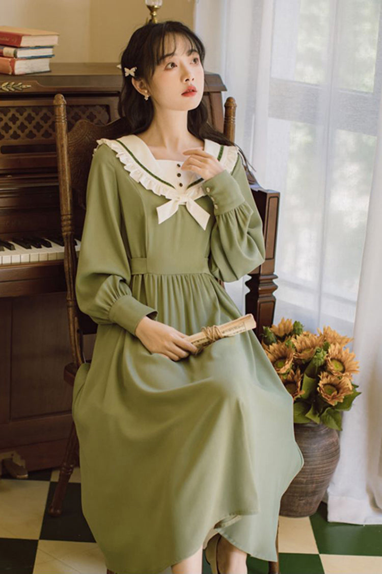 French Retro Sweet Lolita OP Dress Doll Collar Long - Altfashion Shop